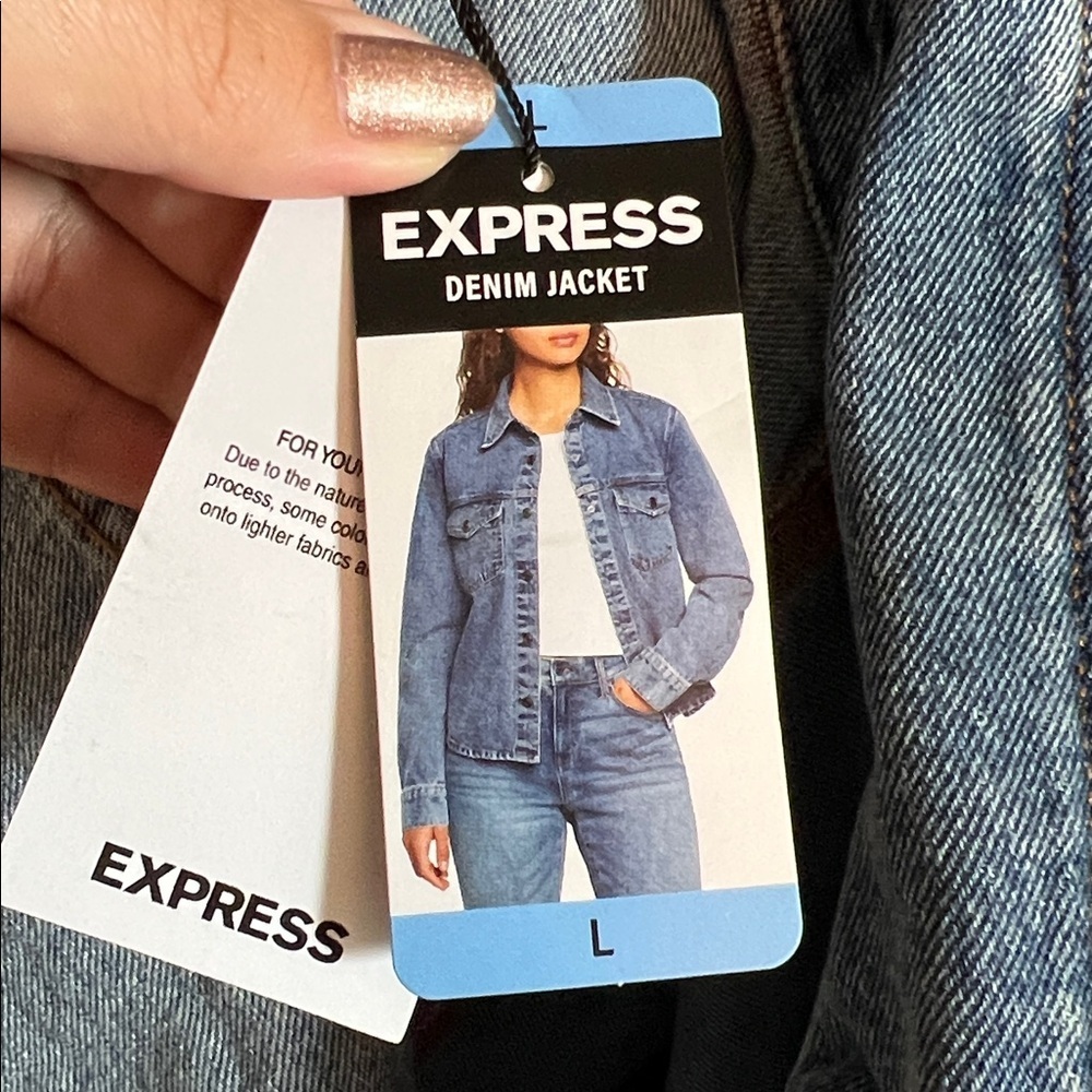 NWT EXPRESS Classic Blue Denim Shirt Jacket Oversized Style Snap Closure L - Picture 7 of 9